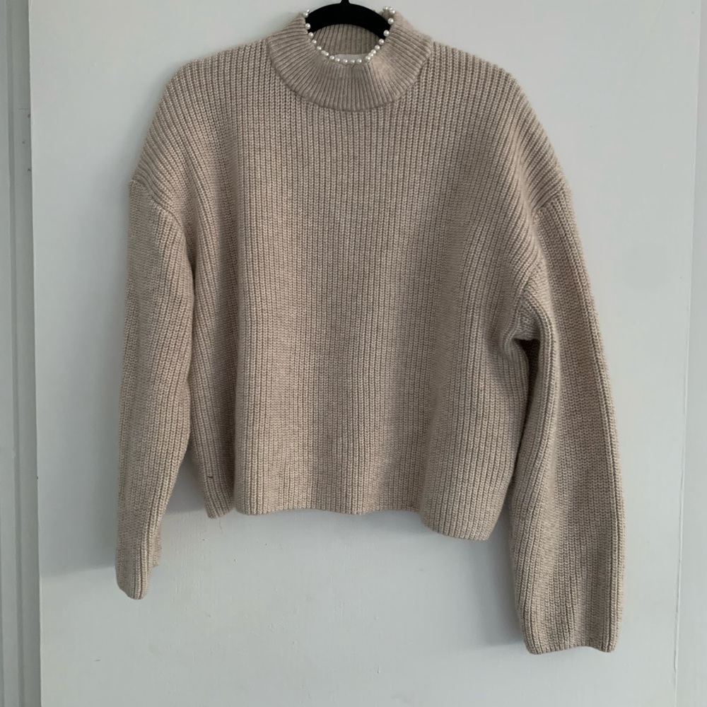 H&M mock neck sweater with pearl detail
